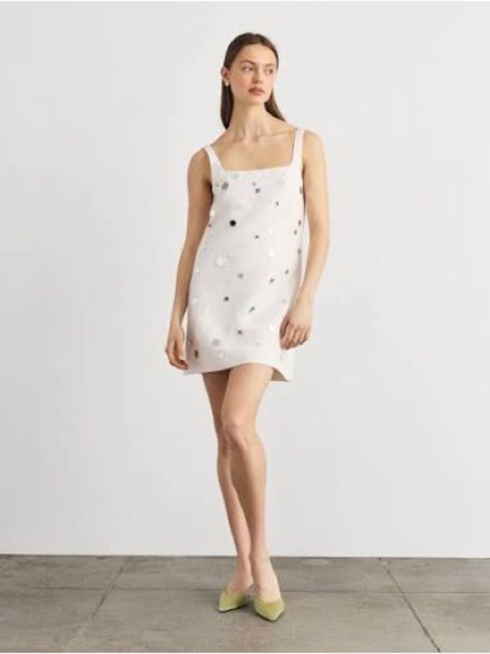 Tanya Taylor Cream Mini Dress with Silver Sequin Dots